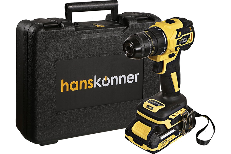 Дрель-шуруповерт аккум. б/щ "Hanskonner" HCD2065C 18В, 1BatterySystem, 60Нм, пл.патрон, 2х2Ач, кейс