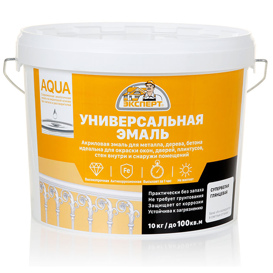 Эмаль акриловая глянцевая  супербелая "Эксперт", 10кг