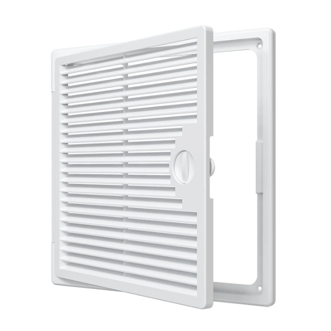 Решётка-дверца 250*250, накладная с ручкой-задвижкой "ДЕКОФОТ" пластмассовая белая