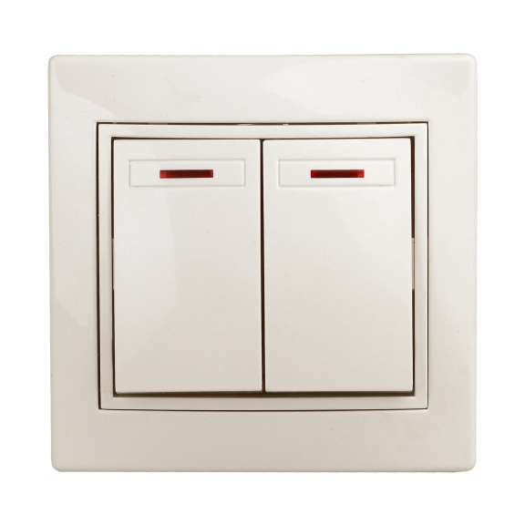 Выключатель 2-кл с подсветкой, "Plano Intro", скрытой проводки, слоновая кость