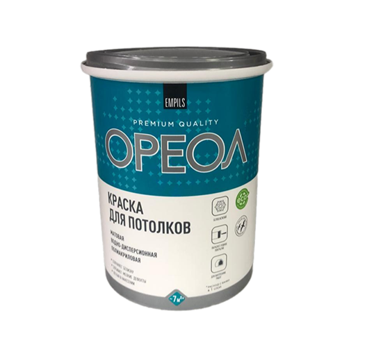 Краска водоэмульсионная для потолков белоснежная "Ореол", 1,3кг