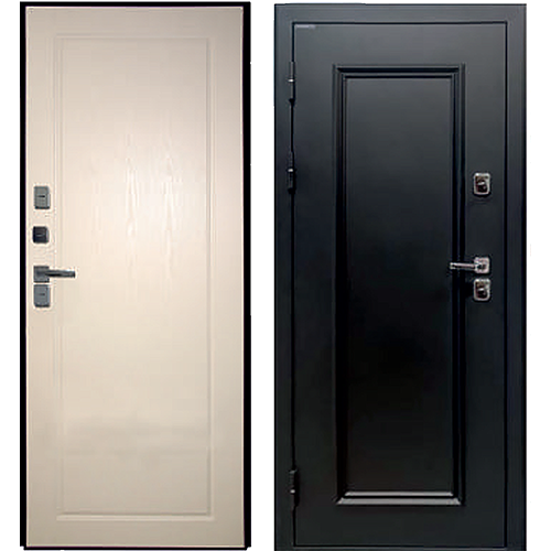 Дверь входная "Медверь Призма",850*2050*110мм,левая,металл -"Черный муар Ral 9005",МДФ "Белое дерево"