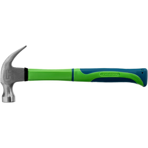 Молоток-гвоздодер "Сибртех" 450г, фибергласовая обрезиненная ручка