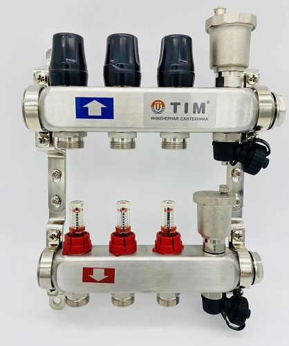 Коллекторная группа "TIM" c расходомерами 1кв"* 3 вых.