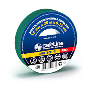 Изолента ПВХ "Safeline" 15мм*20м, зелёная 1/200
