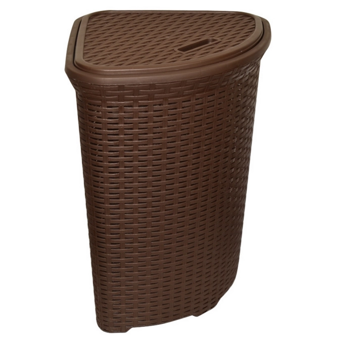 Корзина для белья "Ротанг" 60л, с крышкой, угловая, коричневый