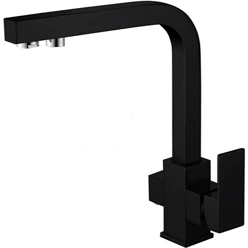 Смеситель "Okatana OK01-0019" одноручковый для кухни, черный, с подключением к фильтру, с подводкой