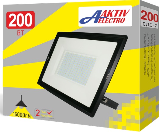 Прожектор светодиодный 200Вт 6500К 16000Лм 220В черный &quot;СДО-7&quot; &quot;Aktiv Electro&quot;
