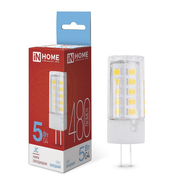 Лампа светодиодная "LED-JC" G4, 5Вт, 12В, 65000K, 480Лм IN HOME