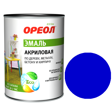 Эмаль акриловая глянцевая синяя "Ореол", 0,9кг
