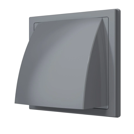 Вентиляц. вытяж. стеновой выход 150*150 с обратным клапаном, с фланцем d=125 "Серый" ASA