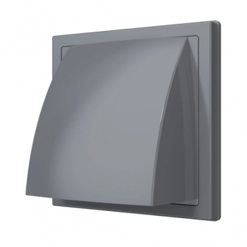 Вентиляционный вытяжной стеновой выход 150*150 с обратным клапаном, с фланцем d=100, серый