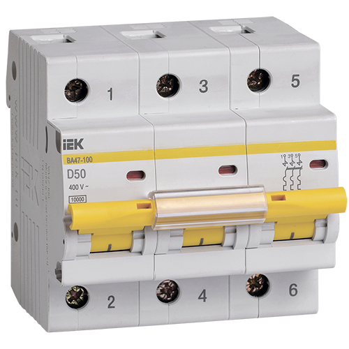 Автоматический выключатель ВА47-100 3Р 50А 10кА тип D "ИЭК"
