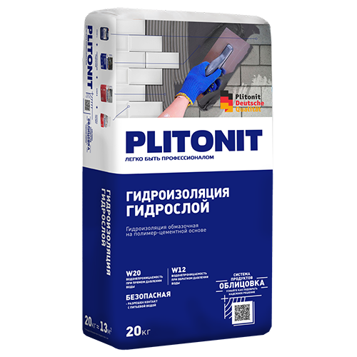 Штукатурка гидроизоляционная на цементной основе "Плитонит ГидроСлой", 20кг