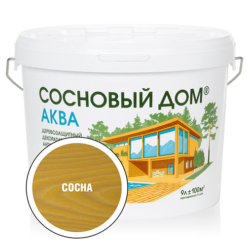 Антисептик деревозащитный декоративный &quot;Сосновый Дом Аква&quot;, 9л, &quot;Сосна&quot;