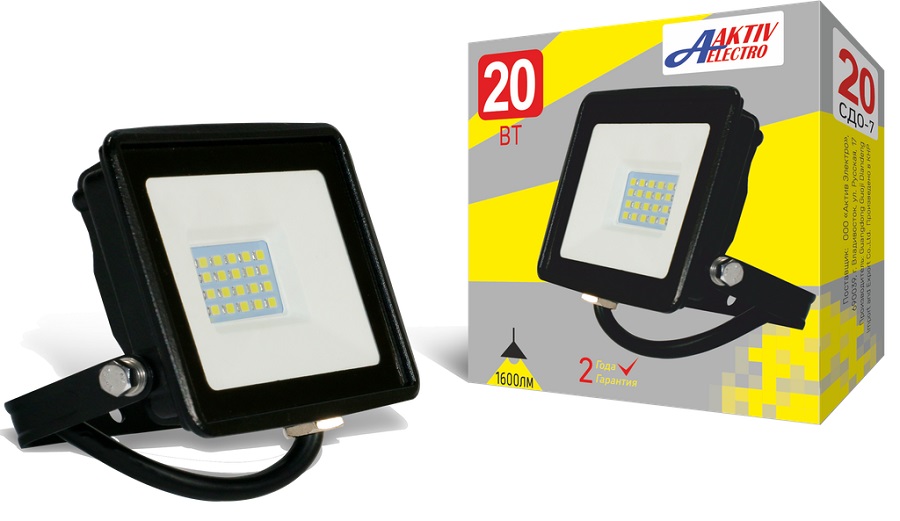 Прожектор светодиодный 20Вт 6500К 1600Лм 220В черный "СДО-7" с датчиком движения "Aktiv Electro"