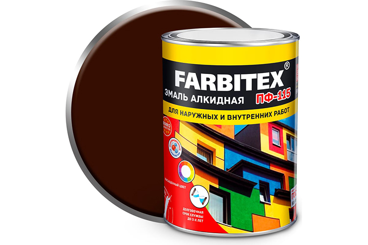 Эмаль алкидная шоколадная ПФ-115 &quot;FARBITEX&quot;, 0,8кг