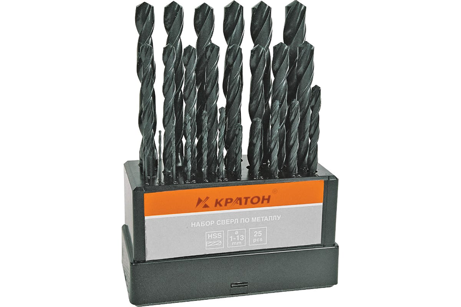 Набор сверл 1-1,5-2-2,5-3-3,5-4-4,5-5-5,5-6-6,5-7-7,5-8-8,5-9-9,5-10-10,5-11-11,5-12-12,5-13мм, оксидированных, 25шт, "Кратон"