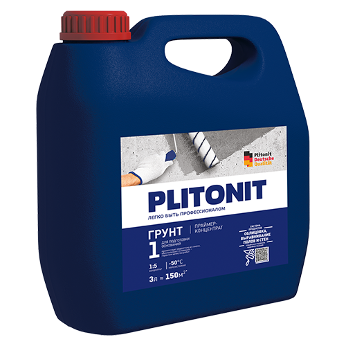 Грунт-концентрат на акрилатной основе для подготовки оснований "Плитонит Грунт1 PROFI", 3л