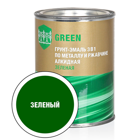 Грунт-эмаль по ржавчине "3 в 1" зеленая "Стандарт", 0,8кг