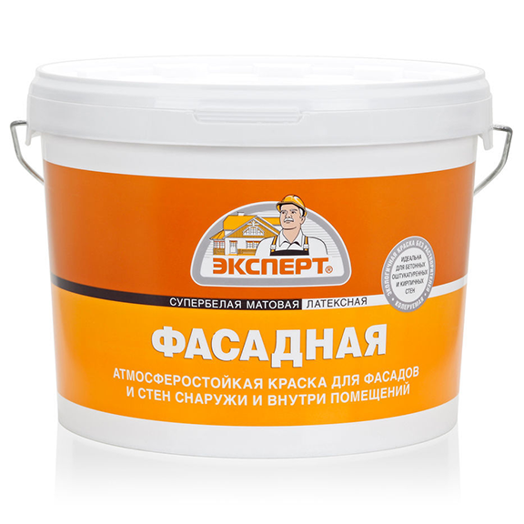 Краска водоэмульсионная фасадная латексная атмосферостойкая супербелая "Эксперт", 14кг