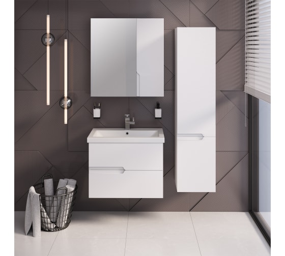 Тумба &quot;Стокгольм 70&quot; белая с умывальником &quot;Como 70&quot;, подвесная