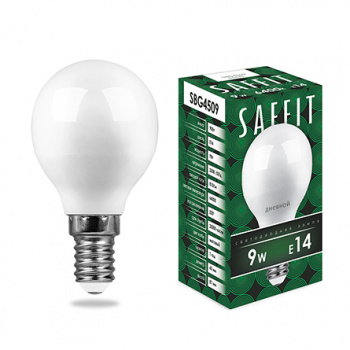 Лампа светодиодная "Saffit SBG4509" Е14, 9Вт, 220В, 6400К, шар