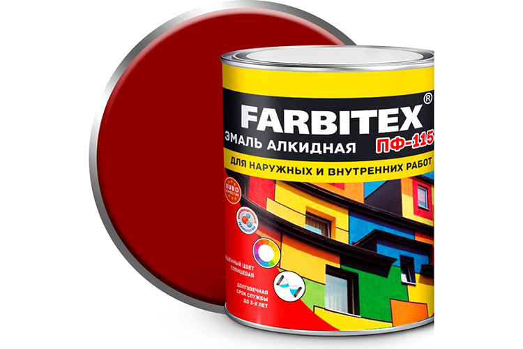 Эмаль алкидная красная ПФ-115 &quot;FARBITEX&quot;, 1,8кг