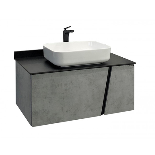 Тумба "Эдинбург 90", 905*545*520мм, бетон светлый с черной столешницей, подвесная с умывальником "Comforty T-Y9378"