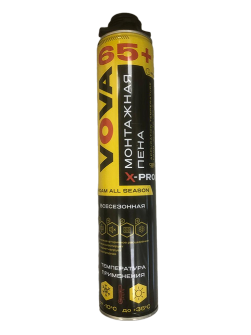 Пена монтажная  профессиональная всесезонная  "VOVA X-PRO 65+" 850мл/850гр   -10 до +35С
