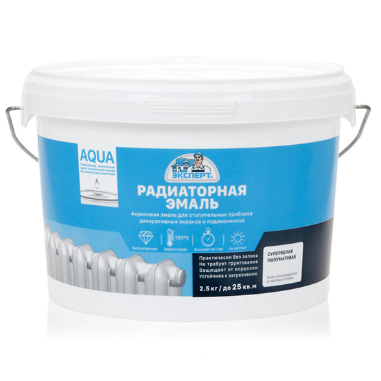 Эмаль акриловая термостойкая для радиаторов белая полуматовая "Эксперт", 2,5кг