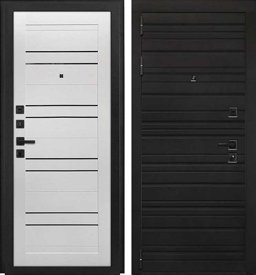 Дверь входная"Энца",960*2050*110мм,правая,металл, 2 МДФ- "Кварц черный",МДФ "Скол дуба белый"