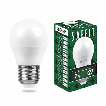 Лампа светодиодная "Saffit SBG4507 " Е27, 7Вт, 220В, 6400К, шар