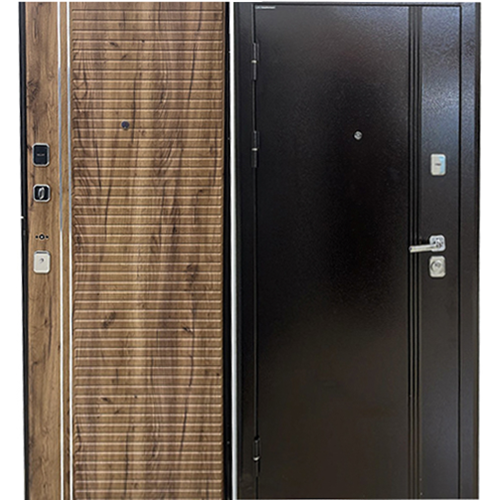 Дверь входная "Ангара NEW", 850*2050*72мм, правая, маталл - "Антик медь волна", МДФ "Крафт табачный+серебристые шпросы" Город Мастеров