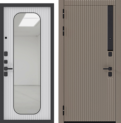 Дверь входная"Десли",860*2050*90мм,левая,металл, - "Черный муар",МДФ "Зеркало еврокромка овал"