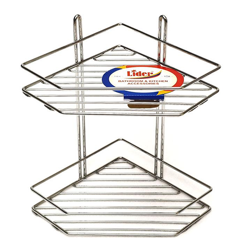 Полка "Zalel" угловая, трапеция, решетка, 2-х ярусная, хром, 4026