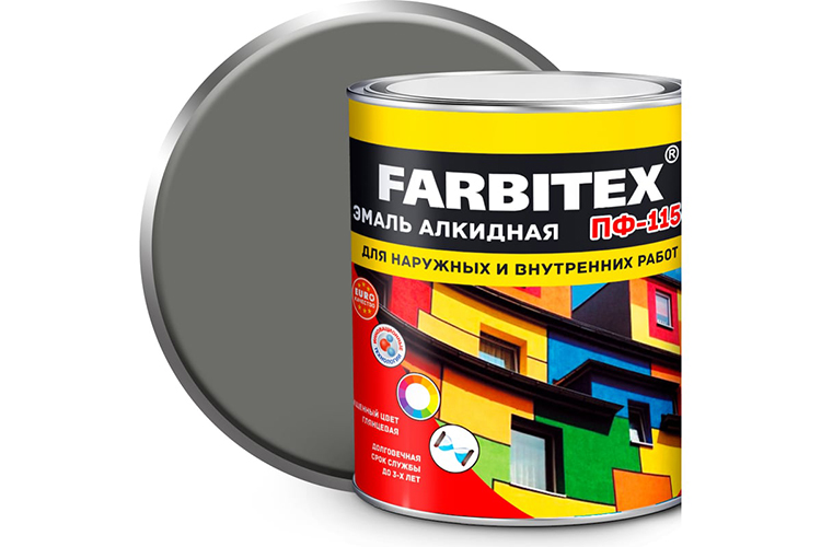Эмаль алкидная светло-серая ПФ-115 &quot;FARBITEX&quot;, 2,7кг