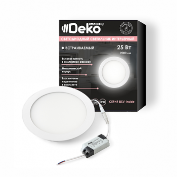 Светильник "DEKO" светодиодный встраиваемый круглый белый 25Вт, 4000К, IP40, 225*205мм, ультратонкий