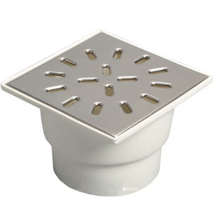 Трап сливной вертикальный 100мм, 150*150, металлическая крышка, белый