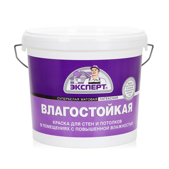 Краска водоэмульсионная интерьерная влагостойкая супербелая "Эксперт", 7кг