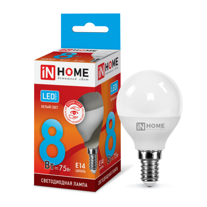 Лампа светодиодная  8Вт Е14 230В 4000К 760Лм LED-ШАР-VC &quot;IN HOME&quot;